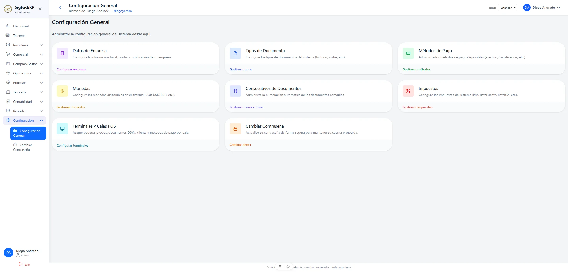 Panel de Configuración General - Acceso a Datos de Empresa